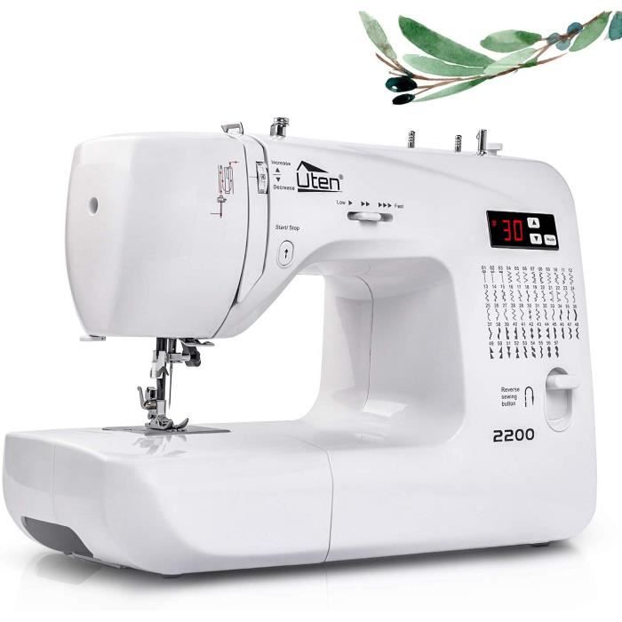 Machine à coudre électronique -Uten -60 points intégrés -Affichage LED -Alarme automatique-Blanc
