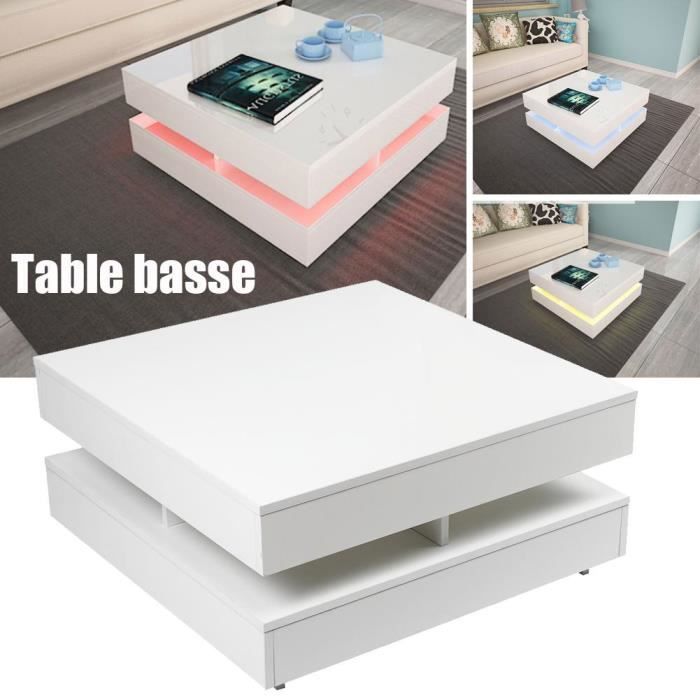 Table basse design - 75x75x35cm - blanc brillant - Table basse illuminé LED Vente Chaude