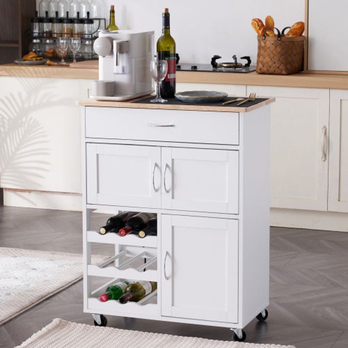 Desserte Cuisine à Roulettes avec Plateau en Bois dHévéa Chariot de Cuisine à Service avec Tiroir et Porte-Bouteilles Blanc Desserte Cuisine à Roulettes avec Plateau en Bois dHévéa Chariot de Cuisine à Service avec Tiroir et Porte-Bouteilles Blanc