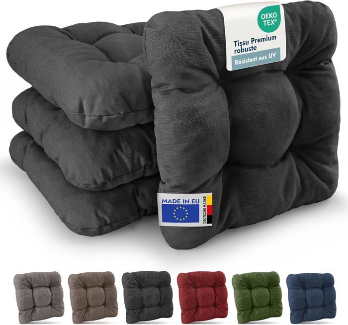 Beautissu HighLux SK – Premium Set de 4 Galette Chaise Jardin Extérieur 35x35 cm Anthracite – 8 cm Épaisseur