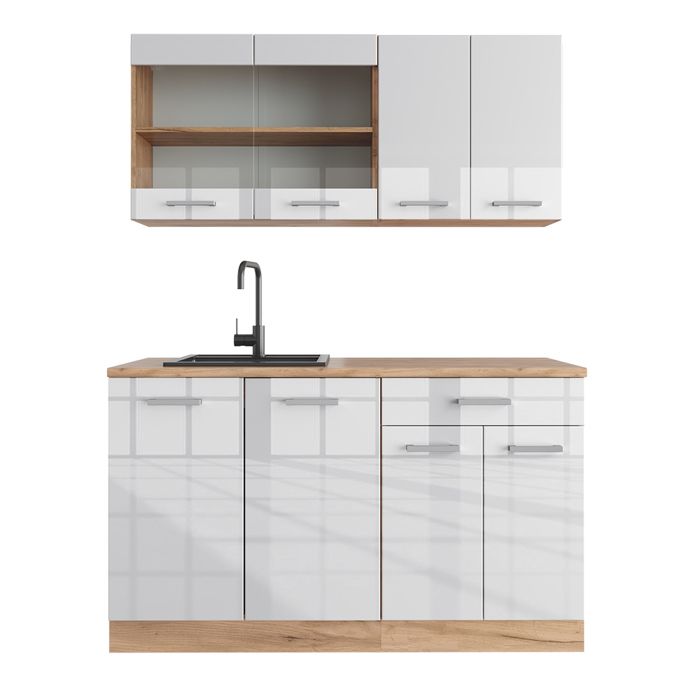 Cuisine R-Line 140cm sans PT Blanc Haute brillance/Chêne de force doré Vicco 37151 Cuisine R-Line 140cm sans PT Blanc Haute brillance/Chêne de force doré Vicco 37151
