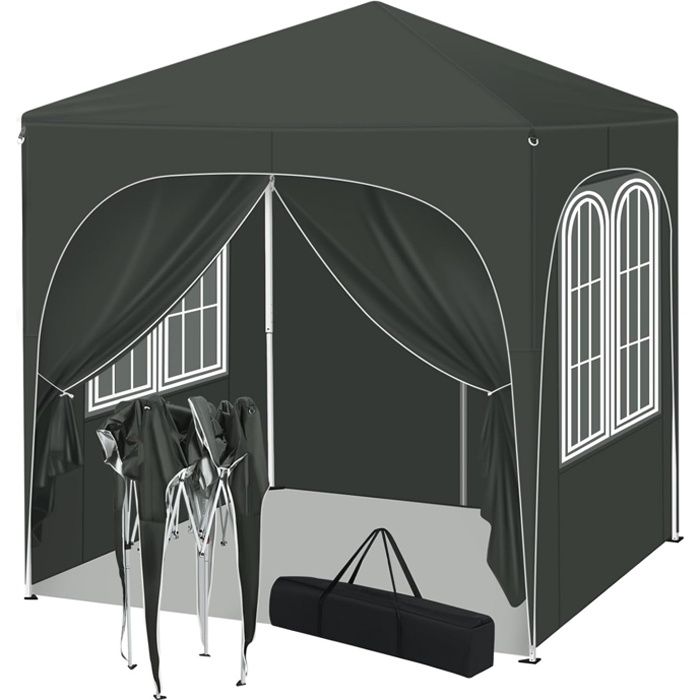 WOLTU Tonnelle de Jardin 2x2m Pergola Pliante Barnum avec 4 Parois Latérales Hauteur Réglable Gazebo Imperméable Anti-UV Gris