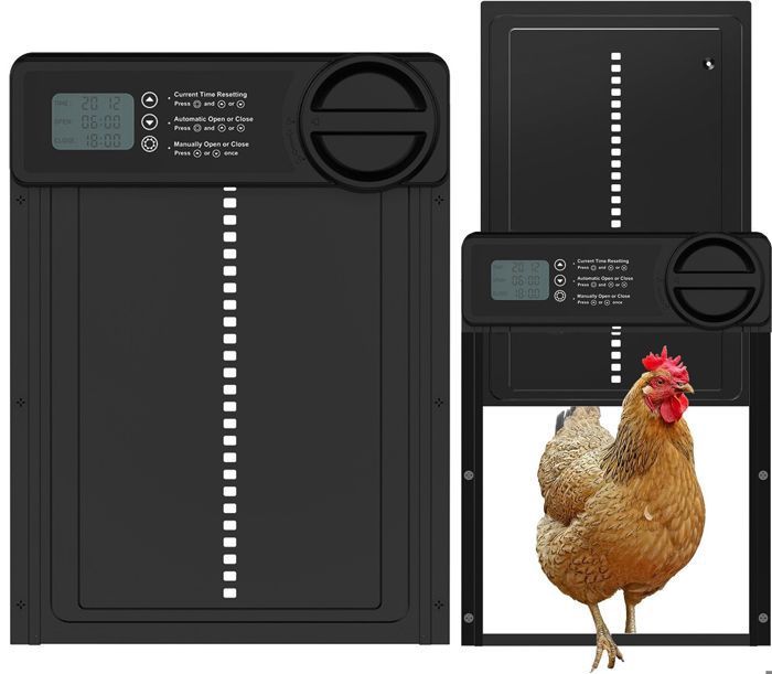 Meilleurs prix pour Porte Automatique Poulailler en Aluminium-avec Écran LCD Programmable Étanche-Commande de Minuterie-Fonction Anti-pincement-Noir