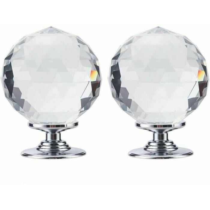 Lot de 2 poignées de porte rondes en cristal facetté avec vis et accessoires adaptées aux armoires de 60 mm