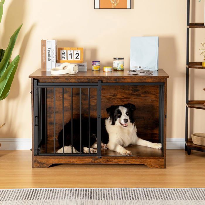 100cm Cage pour Chiens Table d’Appoint Niche Moderne pour Chiens Cage pour Chiots Maisonnette pour Animaux 2 Portes
