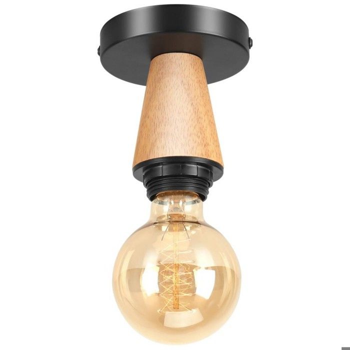 WOTTES Rétro Plafonnier Spot Design Industriel - en Bois et Métal Lampe de plafond éclairage - Pour Cuisine Couloir - 1pcs Noir