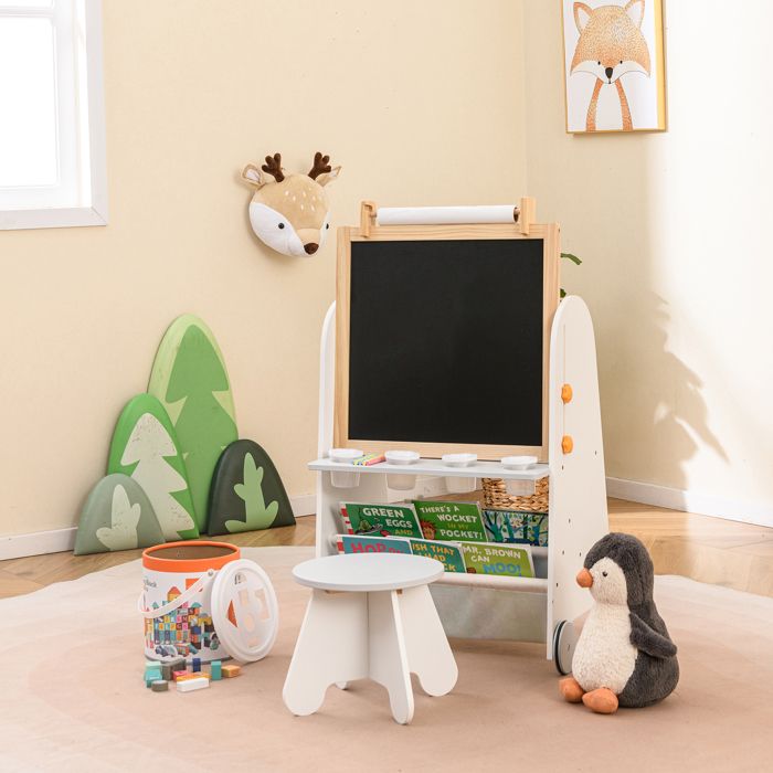 GOPLUS Table Enfant Avec Chaise - Table à Dessin Bois Avec Tableau Noir/ Blanc, Papier Et Accessoires (Naturel) Bureau Créatif Enfant Avec étagère GOPLUS Table Enfant Avec Chaise - Table à Dessin Bois Avec Tableau Noir/ Blanc, Papier Et Accessoires (Naturel) Bureau Créatif Enfant Avec étagère
