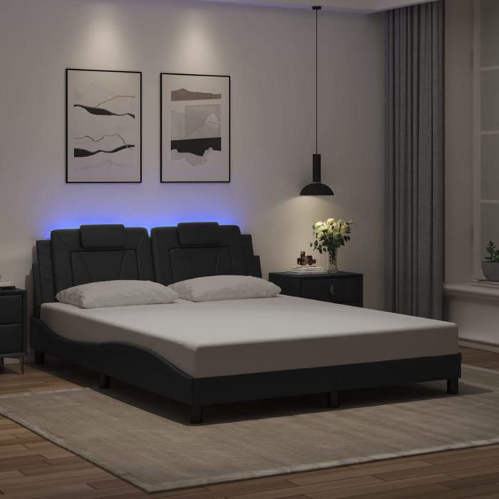 SALE 2025Structure/Cadre de lit avec LED - Lit 2 personnes - noir 160x200 cm 29.22 Kg 3964