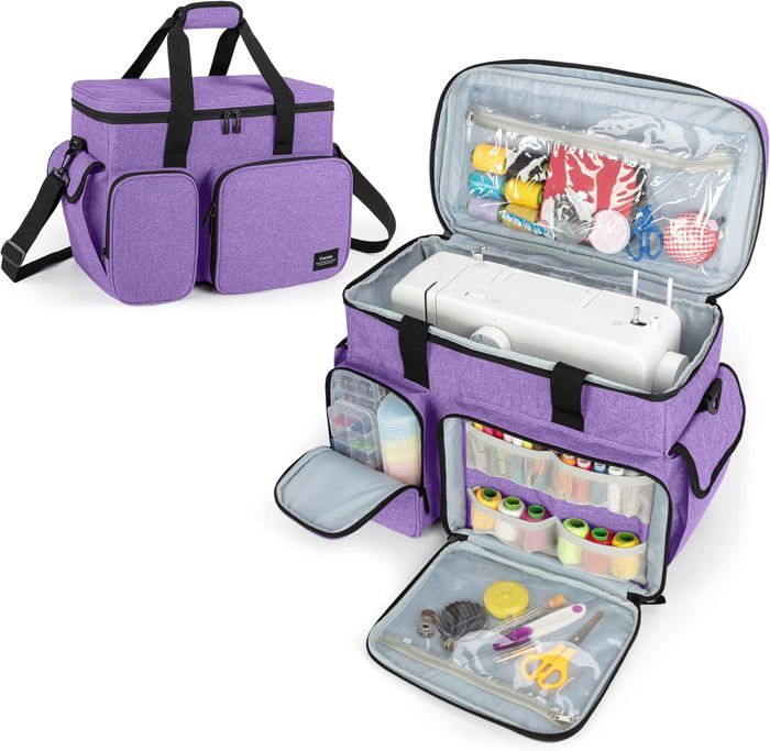 Sac De Transport Machine à Coudre CURMIO - 43x20x32cm - Poches Multiples - Bandoulière - Protection Rembourrée - Noir