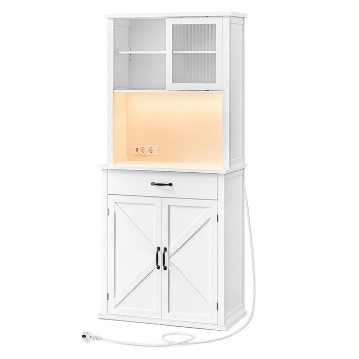 Buffet avec Lumières et Chargeur avec Portes et Tiroirs Étagères Réglables Style Campagne Blanc Nuage Buffet avec Lumières et Chargeur avec Portes et Tiroirs Étagères Réglables Style Campagne Blanc Nuage