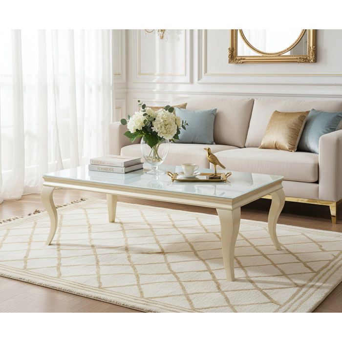 Table basse BAROQUE Gold 120x60x45 cm – Plateau blanc