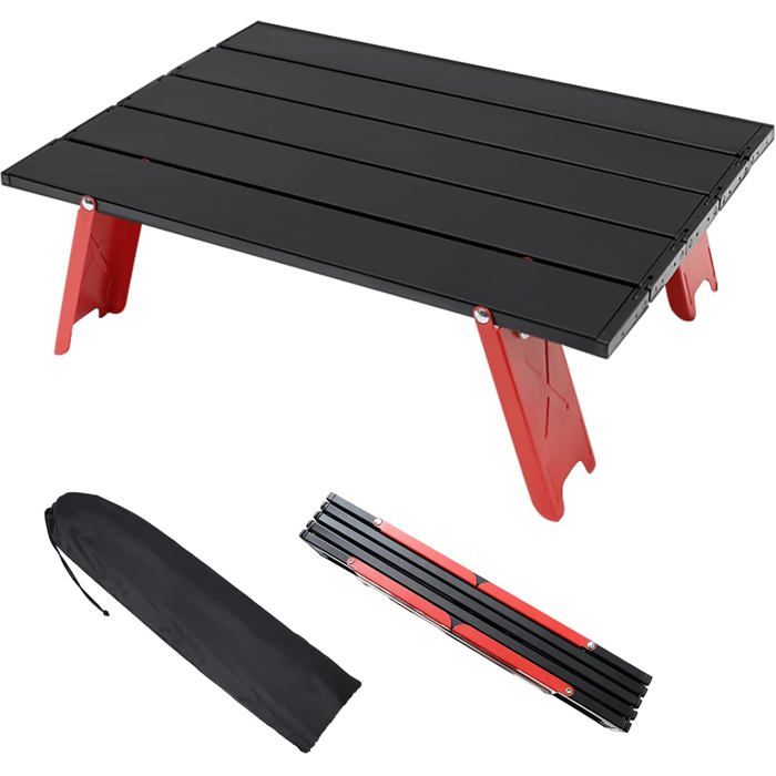 Table en Aluminium Mini Pliable Portable Légère avec Sac de Transport pour Barbecue Pique-Nique Plage Voyage (Rouge)