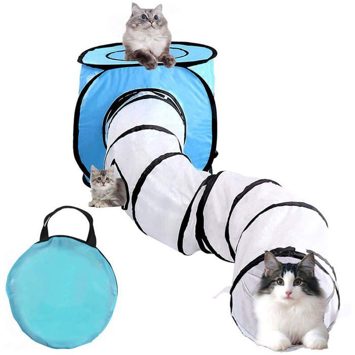 Ensemble tunnel + cubes jouet chat tube pliable froissé + aire jeux cubes pour chat/chiot YYV