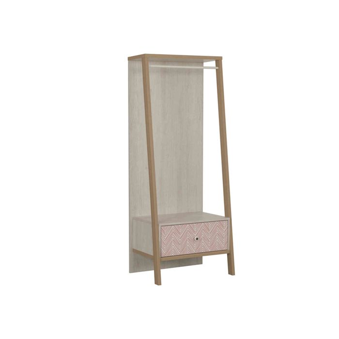 Armoire enfant portant à vêtements 1 tiroir en bois imitation chêne blanchi - PO5058 - Blanc - Fabriqué en France - Terre de Nuit