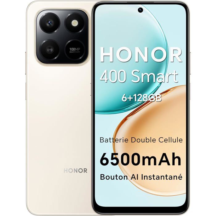 HONOR 400 Smart 4G Smartphone Dual SIM NFC Android 15 6+ 108MP +2MP avec Bouton AI Téléphone 6500mAh Batterie Double Cellule 5 étoiles SGS&IP65 6.77 Pouces 120 Hzécran Confort Desert Gold - vue 3