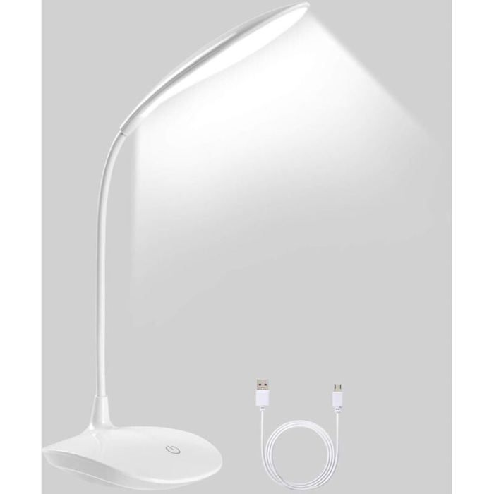 DRE-Lampe LED Bureau Rechargeable Lampe à Pince Flexible 360° 1200mAh Réglage Tactile de Luminosité