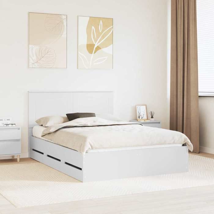 Blanc Cadre de lit moderne SARAZYJ Lit chambre avec tiroir Blanc 140 x 190 cm Bois Ingénierie E3567