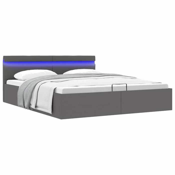 Haute qualité - Grand lit(2 personnes) Cadre de lit à rangement avec LED gris similicuir 160x200 cm - pour chambre -  9_7949235