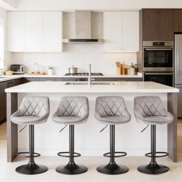 Tabourets de bar 4pcs Velours VIVOLILV Tabouret de bar reglables en hauteur cuisine 39x37x84.5-105 cm Gris