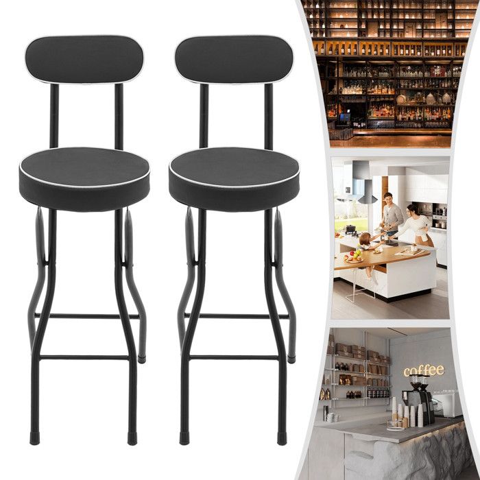 Lot de 2 tabourets de bar pliables hauteur dassise 65 cm chaise de cuisine avec dossier jusquà 125 kg