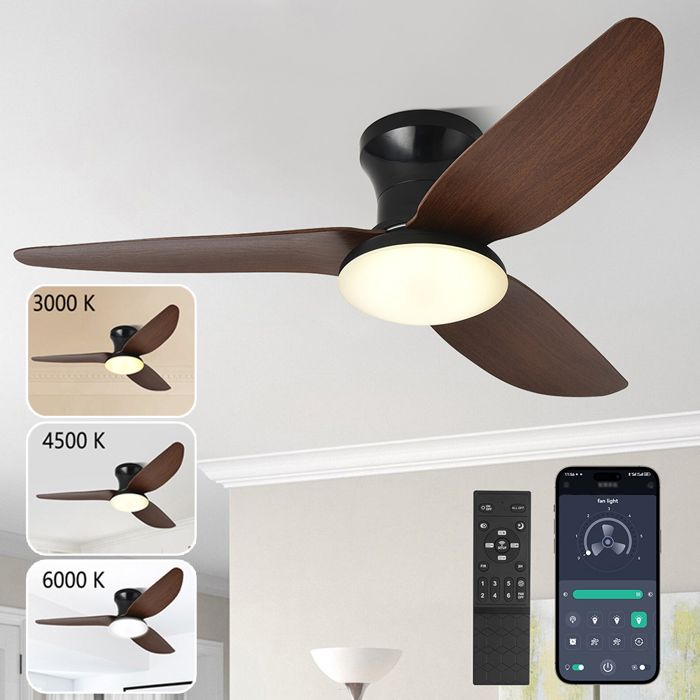 Ventilateur Plafond avec Lumière LED à Intensité Variable 100 cm Télécommande/ APP / 60W Moteur DC Abat-jour ABS