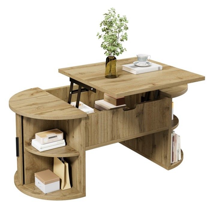 Table basse relevable moderne table de salon réglable en hauteur étagères ouvertes et rangement caché idéale pour petits espace