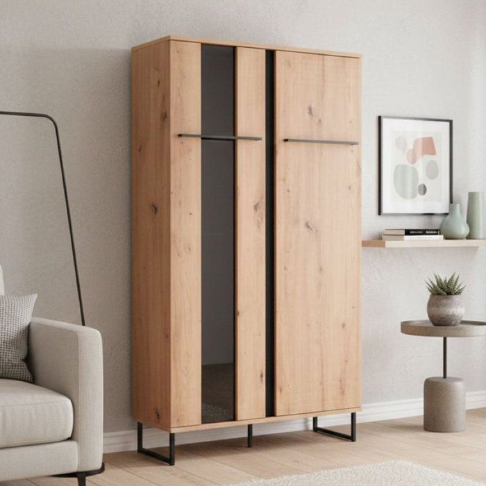 Vitrine Mentana Dmora en Bois Nobilité Chêne Marron Nœuds 84.5x35x153.5h cm Vitrine Mentana Dmora en Bois Nobilité Chêne Marron Nœuds 84.5x35x153.5h cm