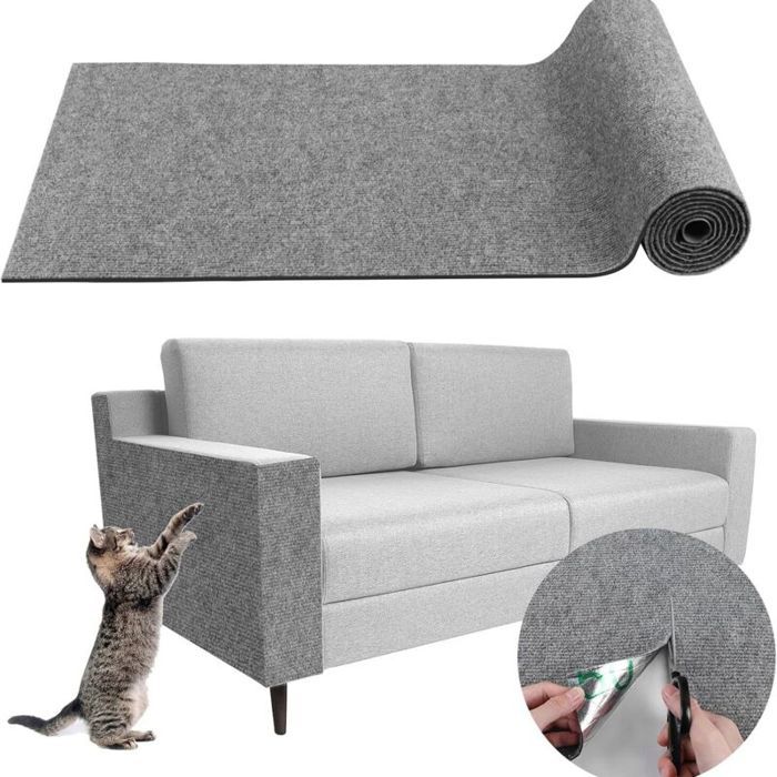 Tapis griffoir pour Chat adhésif Tapis grattoir Protection canape Chat Anti Griffe (Gris  40×200cm)