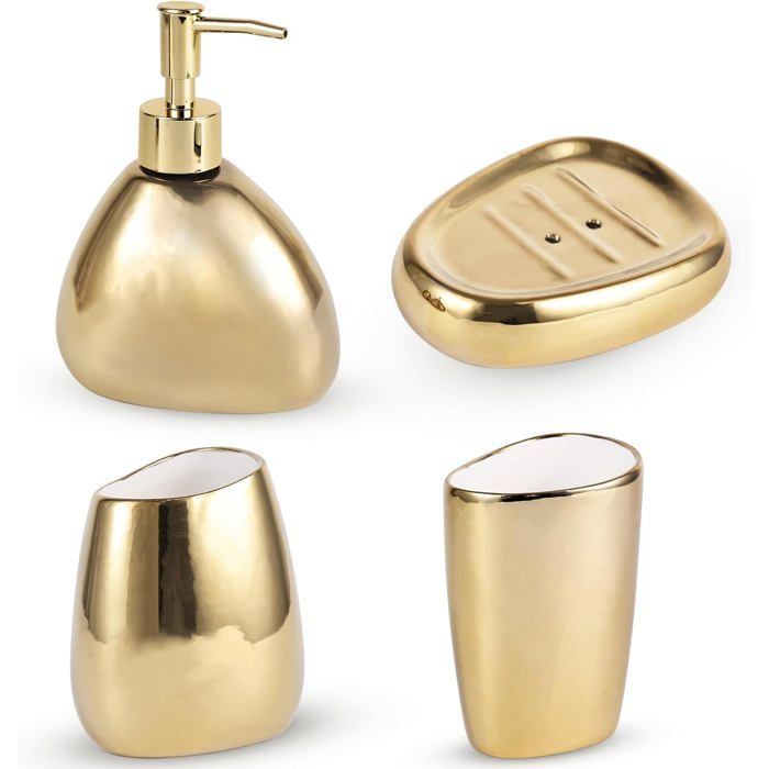 Ensemble 4 pièces accessoires salle de bain céramique galvanisée distributeur lotion tasse rinçage porte-savon usage . Ensemble 4 pièces accessoires salle de bain céramique galvanisée distributeur lotion tasse rinçage porte-savon usage .