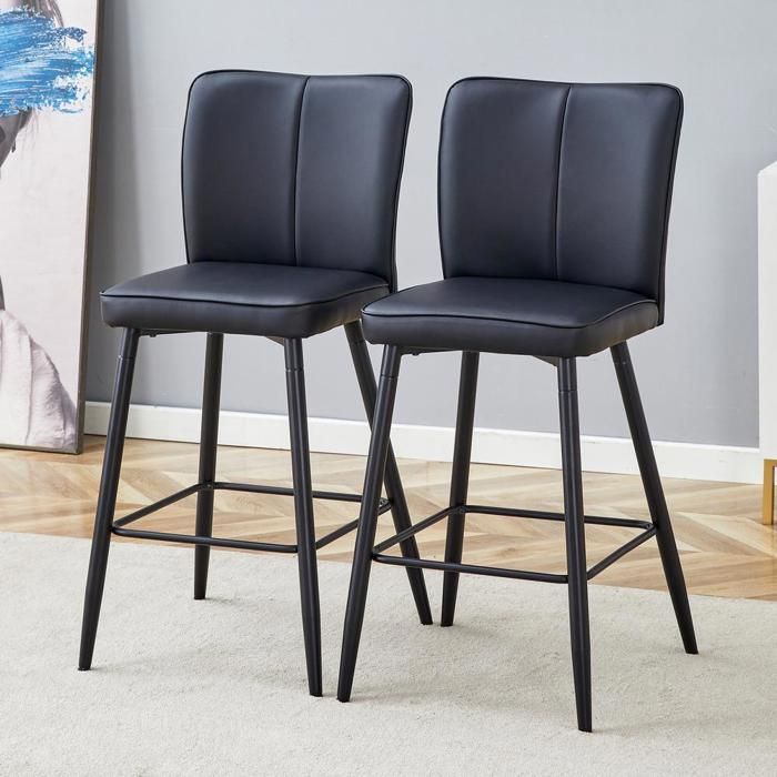 Tabouret de bar - KOMHTOM - 44x44x101 cm - PU - Pieds métal noir - Repose-pieds Tabouret de bar - KOMHTOM - 44x44x101 cm - PU - Pieds métal noir - Repose-pieds