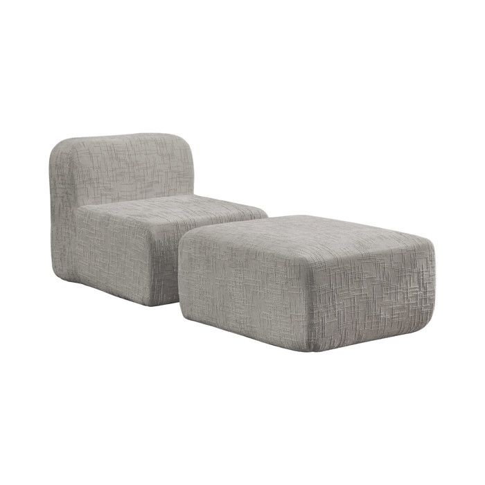 Chauffeuse de Salon avec Pouf Repose-pieds - Fauteuil Lounge - Canapé 1 Place en Chenille Gris
