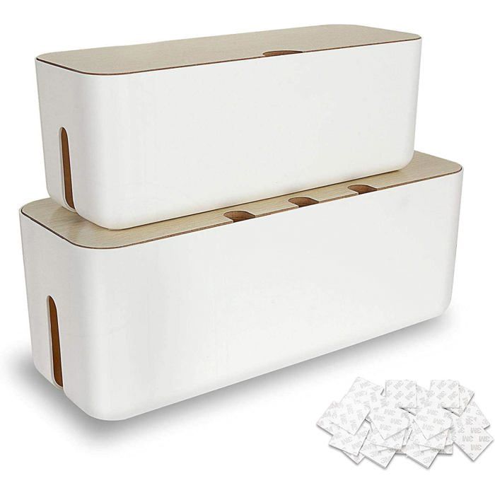 Lot de 2 boîtes cache-câble avec couvercle en bois - Rangement et protection pour câbles et multiprises électriques Lot de 2 boîtes cache-câble avec couvercle en bois - Rangement et protection pour câbles et multiprises électriques