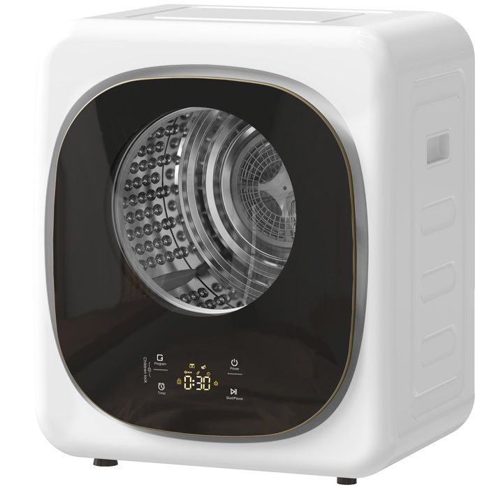LIA Sèche-linge à évacuation portable 4 Kg sèche-linge 800 W compact 5 modes de séchage minuterie blanc