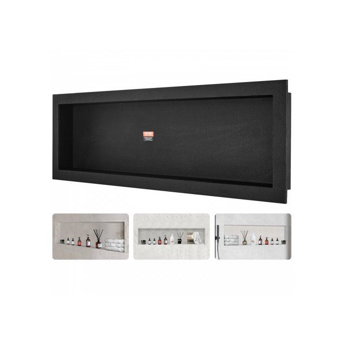 Niche Encastrable Salle de Bain 127x40 64x10 cm Étagère Murale XPS pour Savon Shampoing Noir