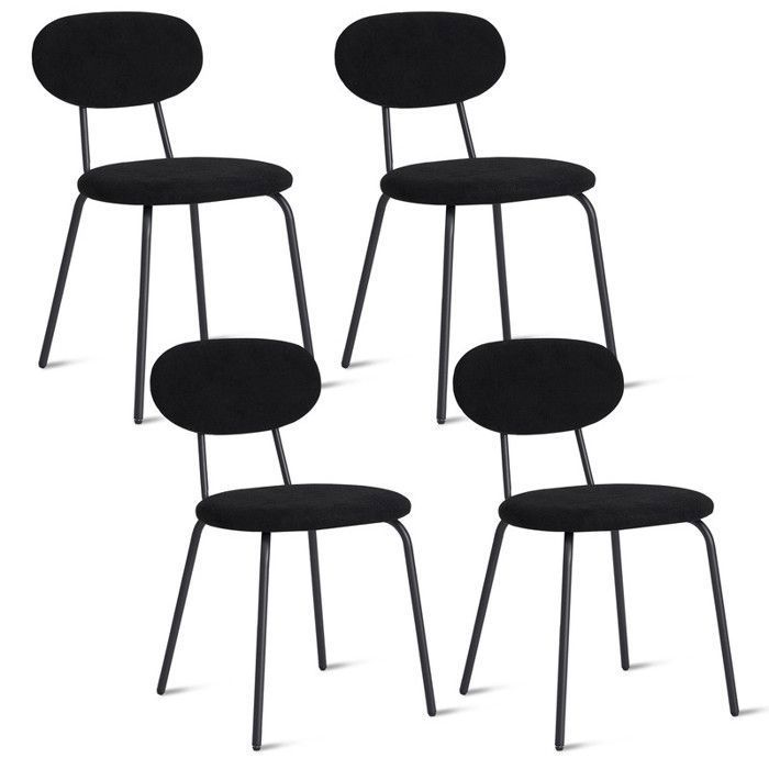 Lot de 4 Chaises - Chaise scandinave - Chaise avec dossier - Dossier ovale arrondi - Pied métal noir - Noir
