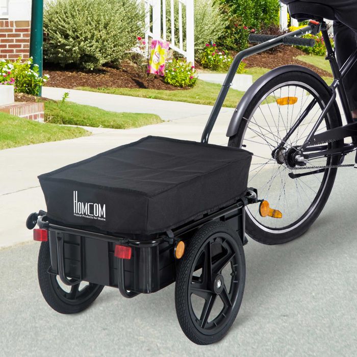 Remorque de vélo charge max. 40 kg tissu Oxford noir structure en acier réflecteurs 144 x 59 x 80 cm