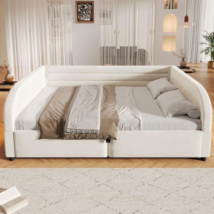 Bladez – Lit coffre 140 x 200 cm lit hydraulique avec éclairage LED latéral plateforme capitonnée – Beige