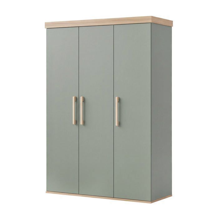 Armoire Enfant Jimmy 3 Portes – ROBA – Poignées en Bois Massif – Sauge / Chêne