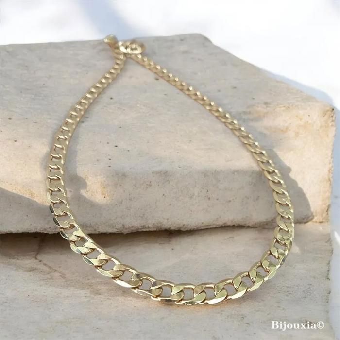 Chaîne de cou - BIJOUXIA - Maille gourmette 51 5 cm - Plaqué or 18 carats - 6 mm - Doré