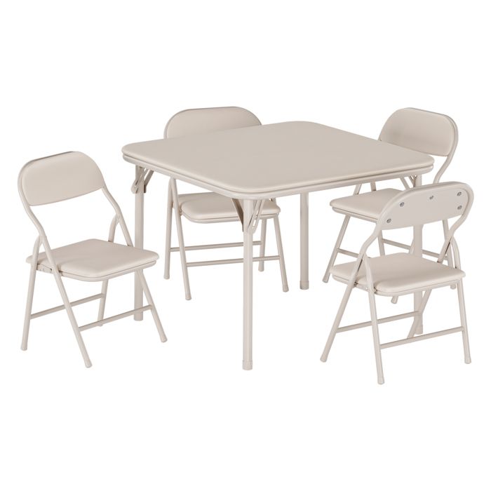 Ensemble pliant 5 pièces enfant : table carrée rembourrée et 4 chaises à coussin doux – Mobilier d’activités chambre - beige