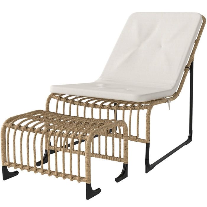 Fauteuil relax en rotin Logidon avec repose-pieds blanc crème résistant aux UV