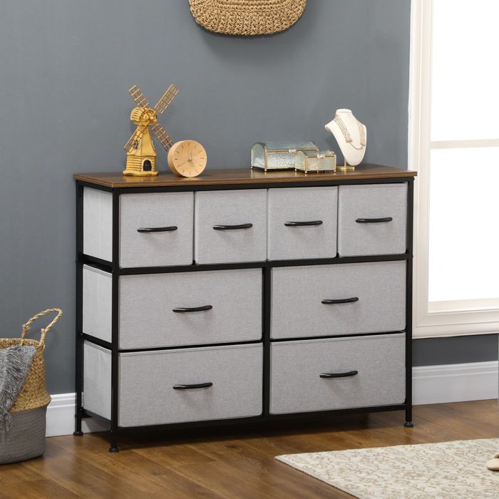 Commode 8 tiroirs meuble de rangement tiroir en tissu pliant - structure acier noir - 100 x 30 x 78 cm Commode 8 tiroirs meuble de rangement tiroir en tissu pliant - structure acier noir - 100 x 30 x 78 cm