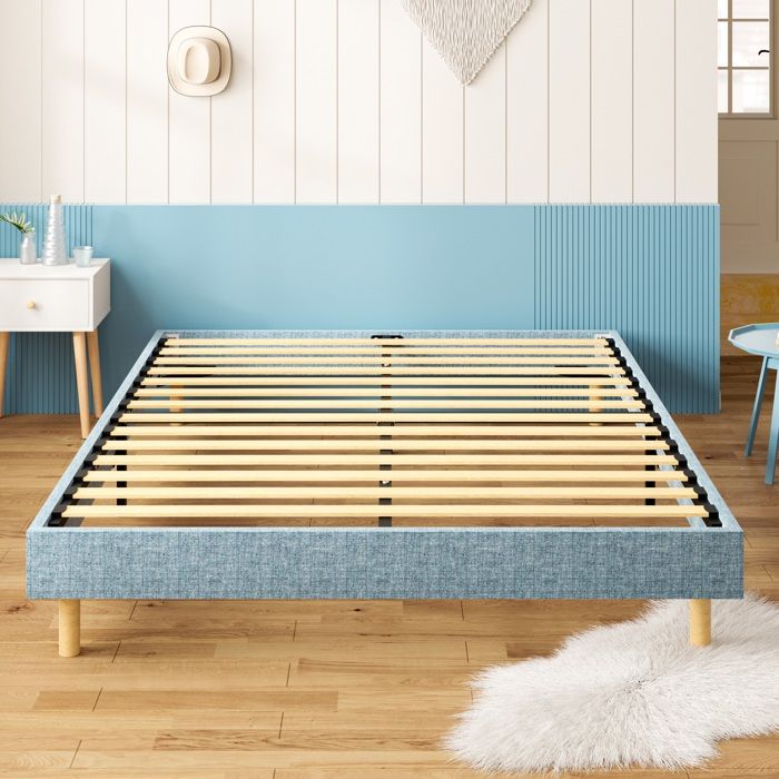 Sommier Tapissier 140x190cm 14 Lattes 6 Pieds Bleu，MOCOERL Hauteur 29cm Tissu Respirant Pour Chambre Enfant & Adulte