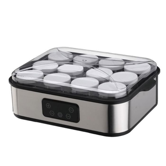 Yaourtière - Capacité : 12 pots en verre de 180 ml + bac à fromage de 25 L - Acier inoxydable - 25 watts YAOURTIERE YAOURTIERE