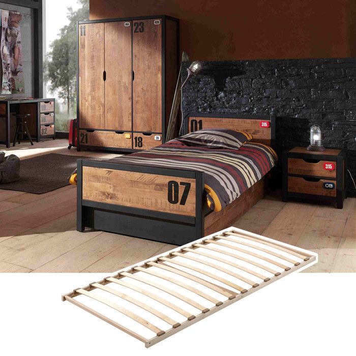 TCHAD - Chambre 90x200cm avec Sommier + Armoire 3 Portes TCHAD - Chambre 90x200cm avec Sommier + Armoire 3 Portes