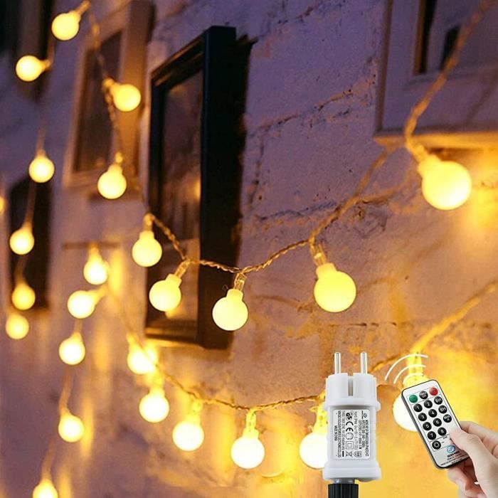 Guirlande Lumineuse Sphérique 120 LED 15m - 8 Modes Avec Télécommande, Étanche IP65 Pour Intérieur/Extérieur
