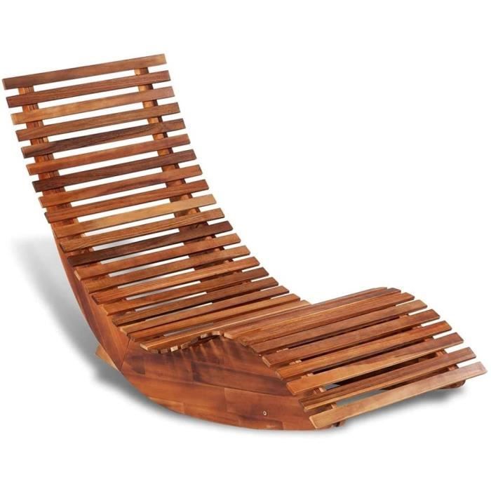 Chaise Longue de Jardin - Bois dacacia - Transat de Patio Bain de Soleil dExtérieur - Marron