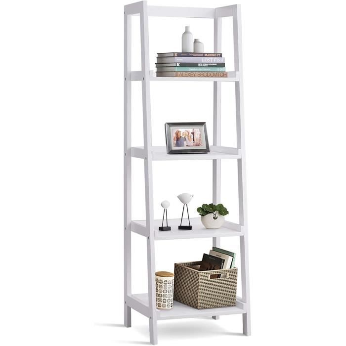 Bibliotheque Etagere De Rangement Style Echelle Avec 4 Niveaux En Bois Pour Salle De Bain 44 X 34 X 140 Cm Blanche Achat Vente Bibliotheque Bibliotheque Etagere