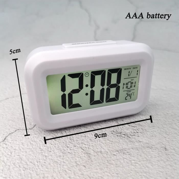 Mini horloge-f-blanc - Petite horloge numérique de bureau, calendrier  Therye.com, affichage silencieux de l'h