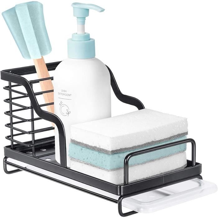SWILLE Porte-Éponge Évier Cuisine En Acier Inoxydable Noir - Organisateur Évier Avec Égouttoir Et Porte-Torchon Amovible